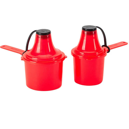 Supplement Container, Long Handle Scoop, and Funnel System for Post Workout Protein, Spill Proof Dispenser, Gym Accessory, PACK OF 2, RED (4 tbsp, 2 Oz, 60 mL) (6 tbsp, 3 Oz, 90 mL)