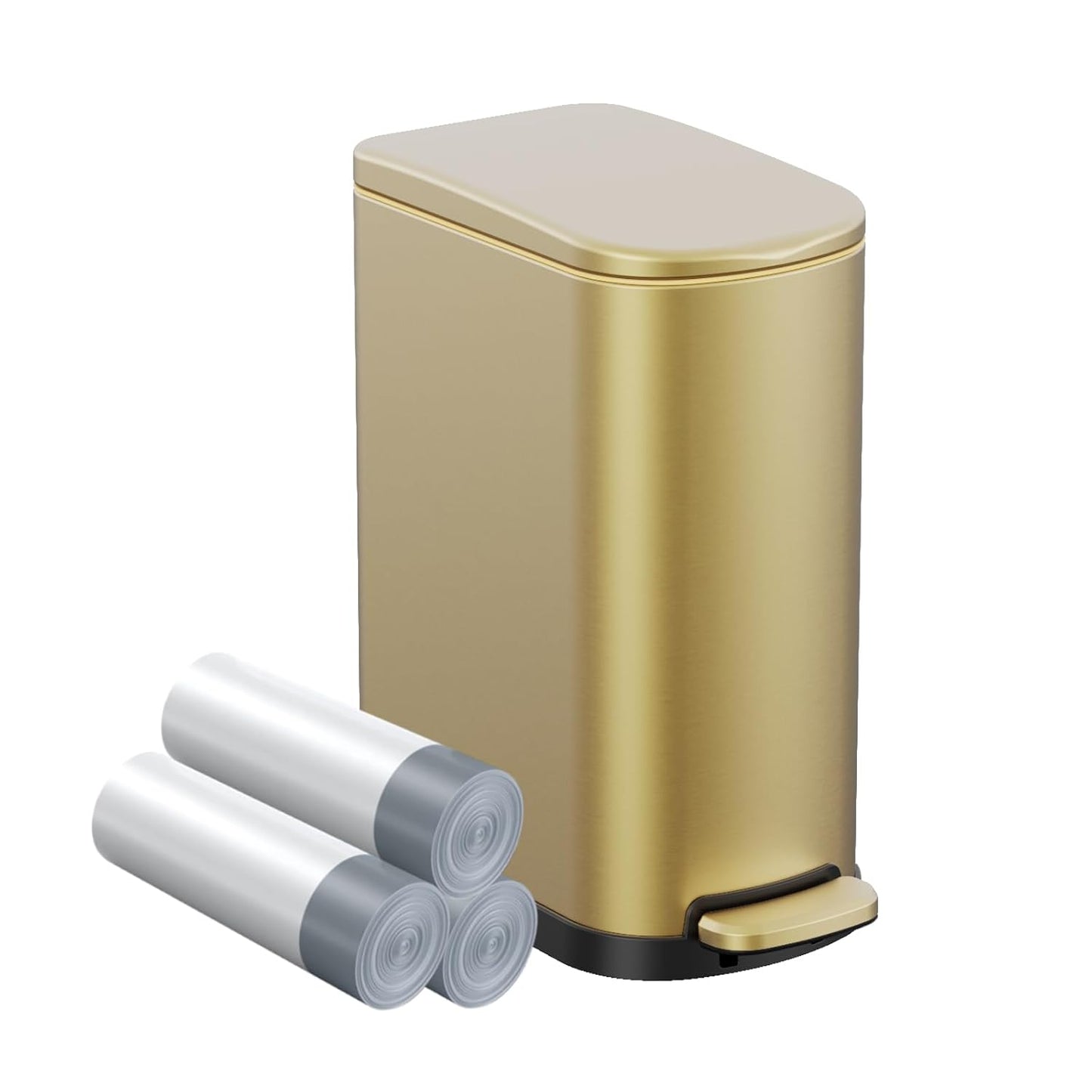 KSSKSS 2.6 Gallon Slim Bathroom Trash Can with Soft Close Lid, 10L Stainless Steel Garbage Can with Removable Liner Bucket, for Narrow Spaces,Bathroom, Bedroom (Silver)