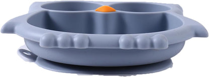 PandaEar Toddler Suction Plates, Stay Put Divided Baby Plates, Owl Shape BPA-Free 100% Food-Grade Silicone Unbreakable Baby Plate, Baby Feeding Supplies (Blue)