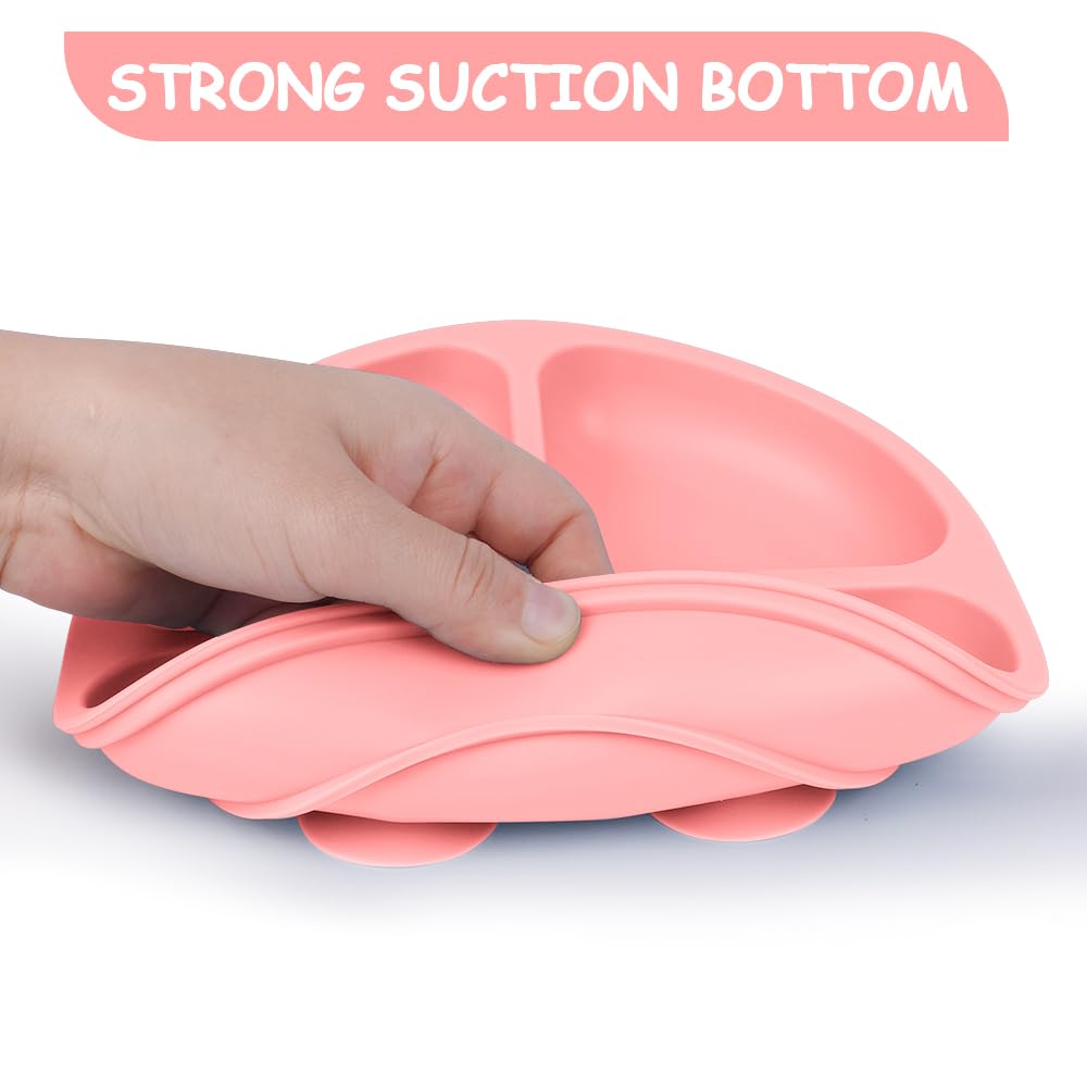 Vicloon Toddler Plates, 3 Pcs Silicone Baby Plates, BPA Free Suction Plates with Lids for Babies and Toddlers, Suction Plate Feature, Divided Plate Design,Toddler Plate Microwave&Dishwasher Safe