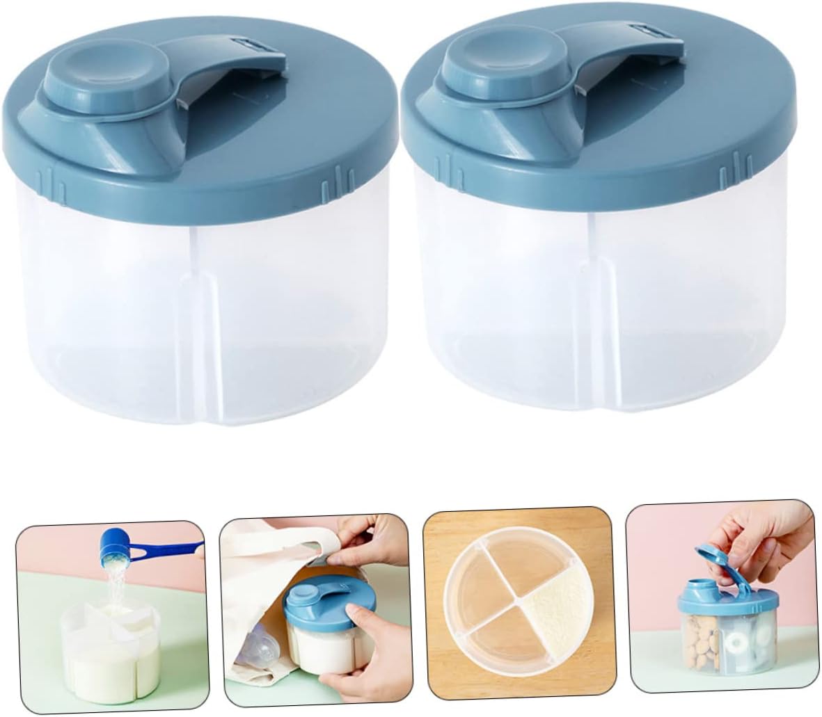 Toddmomy Baby Formula Dispenser 2-Pack Portable Milk Powder Container with 4 Compartments Leak-Proof Storage Box for Travel and Outdoor Activities