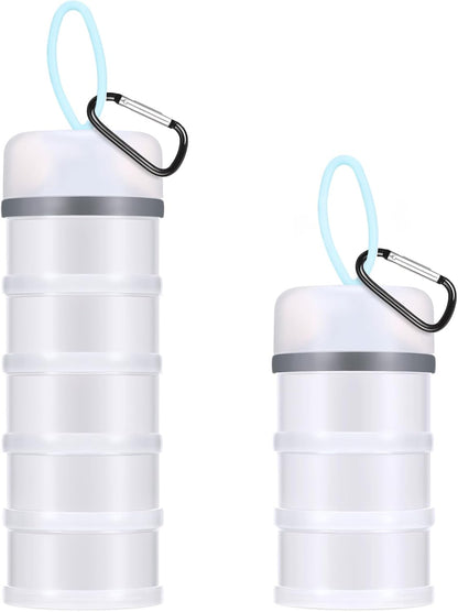 Baderke 2 Pcs Protein Powder Containers with Funnels Stand, 5 and 3 Layers Stackable Powder Supplement Travel Container Formula Organizer Storage Powders Holder for Travel Workout Fitness(Blue)