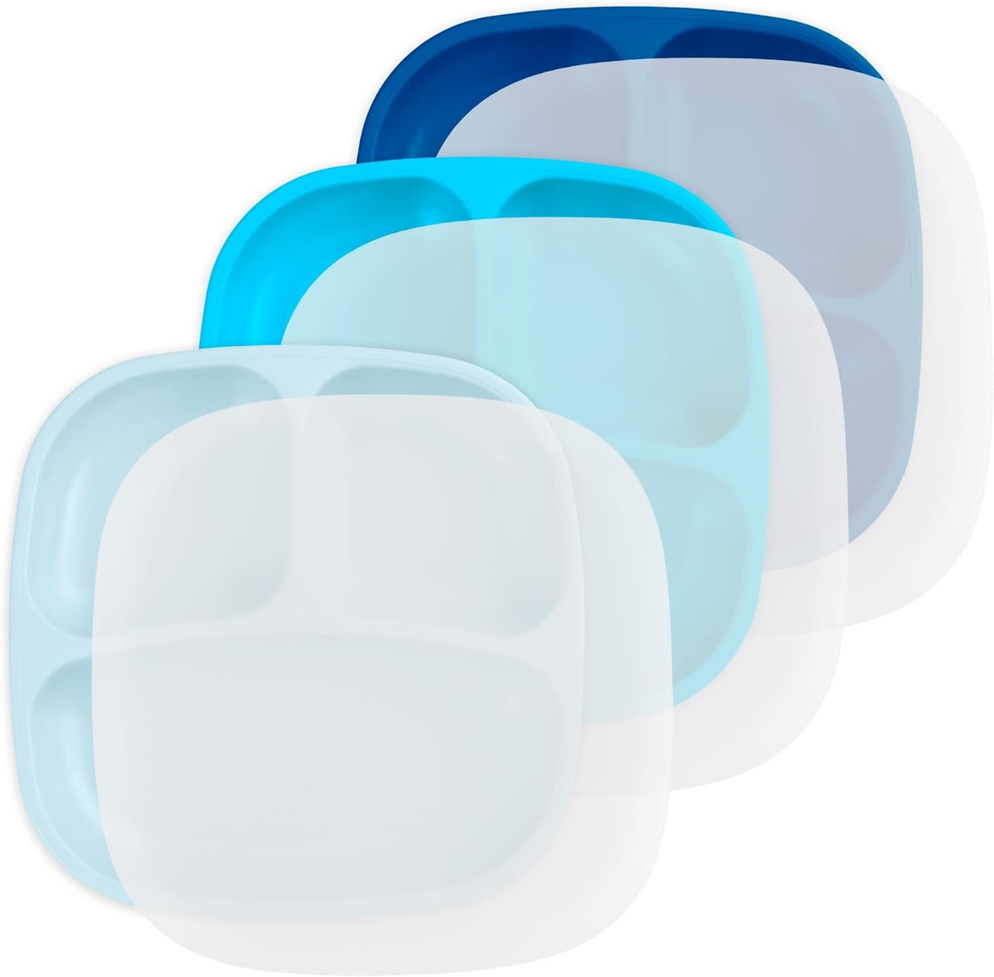 Re-Play Toddler Plates with Dividers - Deep-Walled 3 Compartments Divided Plates for Kids - Dishwasher & Microwave Safe - Made in USA - Set of 3-7.37" x 7.37" x 1.25" - Beach Baby