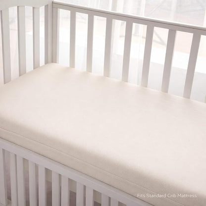 Deluxe Organic Cotton Percale Crib Mattress Protector Waterproof – OCS Certified - Premium 280 GSM Breathable Soft Baby Mattress Pad Cover, Fitted Standard 52 x 28