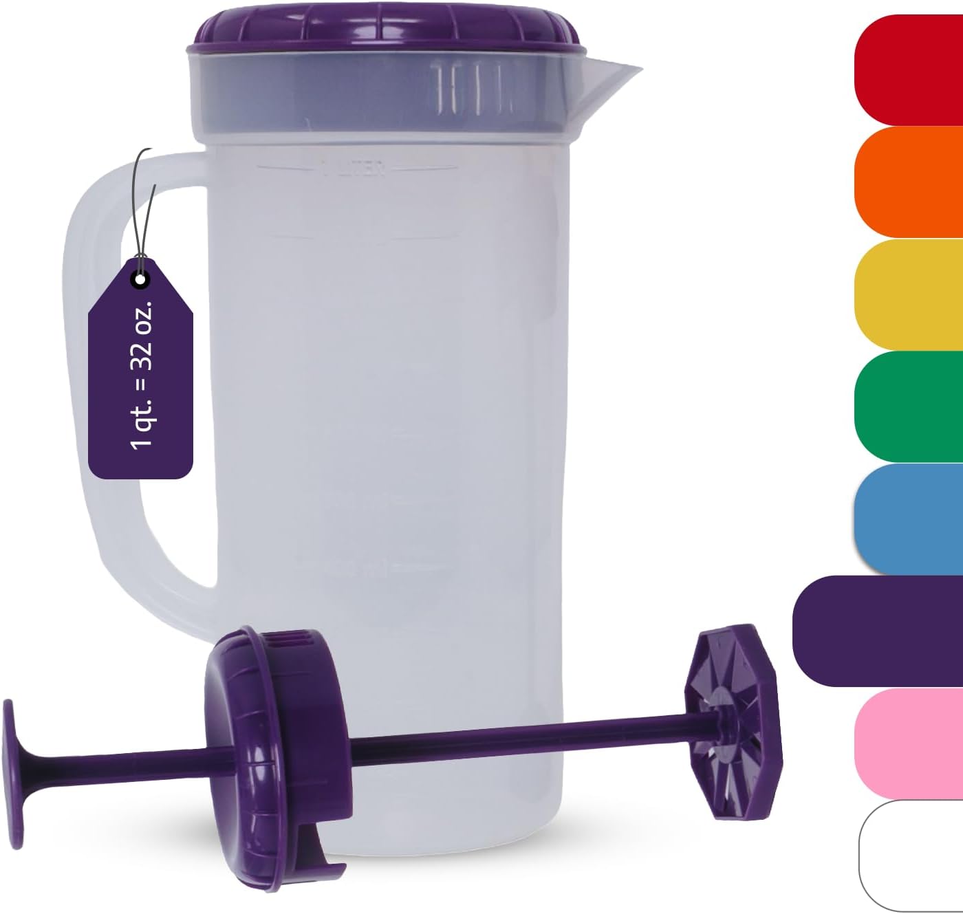 JBK Pottery 1 Quart Plastic Mixing Pitcher with Mixing Lid, BPA Free, Shatterproof Beverage Jug for Iced Tea, Lemonade, Juices, Milk – Leak-Proof, Easy Stirring, Dishwasher Safe | Blue