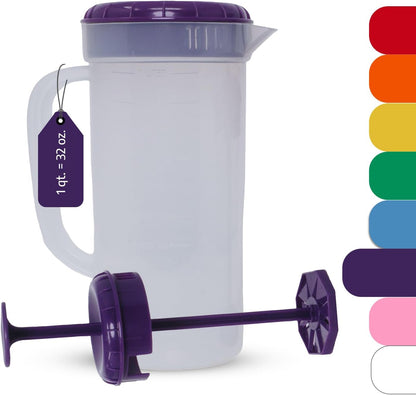JBK Pottery 1 Quart Plastic Mixing Pitcher with Mixing Lid, BPA Free, Shatterproof Beverage Jug for Iced Tea, Lemonade, Juices, Milk – Leak-Proof, Easy Stirring, Dishwasher Safe | Blue
