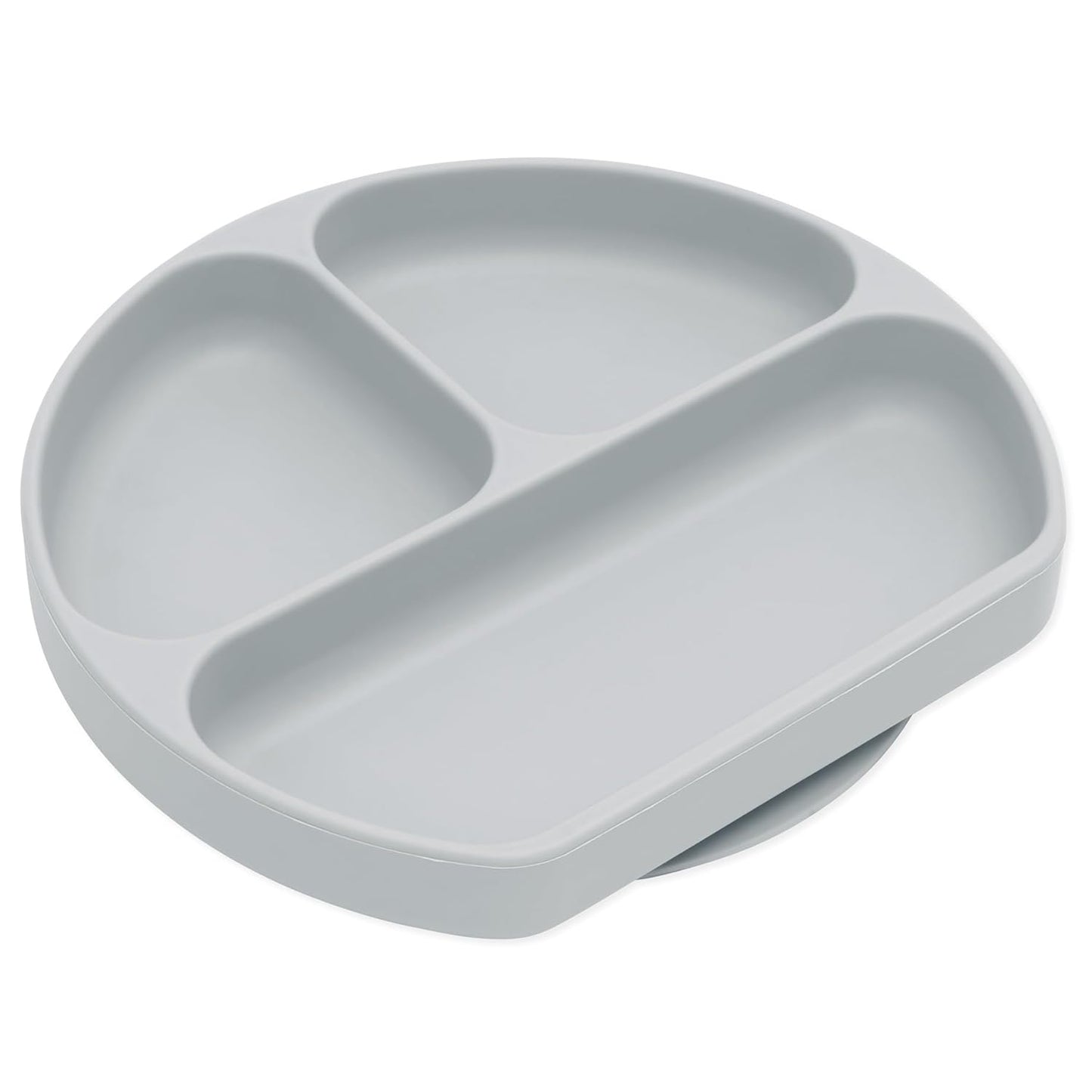 Bumkins Toddler and Baby Suction Plate, Divided Grip Dish for Babies and Kids, Baby Led Weaning, Feeding Supplies, Sticks to Tables and Highchairs, Platinum Silicone, for Chidren 6 Months, Gray