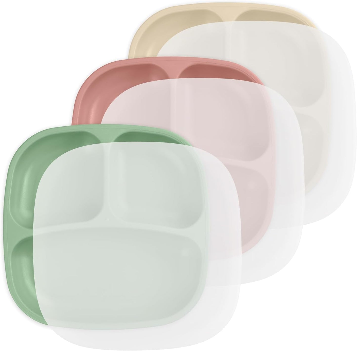 Re-Play Toddler Plates with Dividers - Deep-Walled 3 Compartments Divided Plates for Kids - Dishwasher & Microwave Safe - Made in USA - Set of 3-7.37" x 7.37" x 1.25" - Beach Baby
