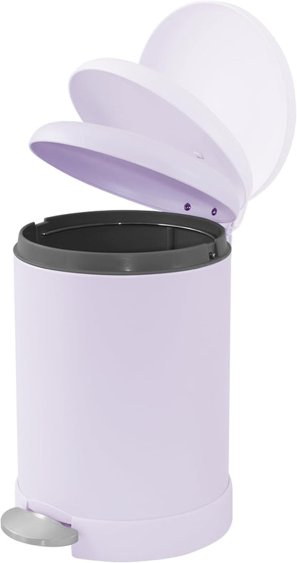 Glad Small Trash Can, 1.2 Gallon | Round Stainless Steel Garbage Bin with Soft Close Lid & Step Foot Pedal | Metal Waste Basket with Removable Inner Bucket, Stainless, 8 x 9.5 x 12 inches