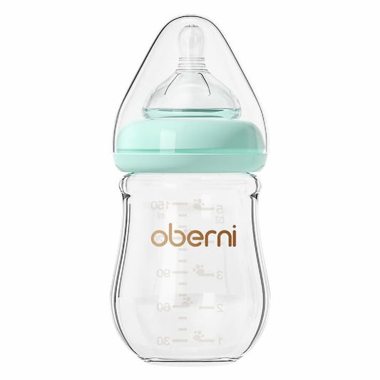 Glass Baby Bottles, Anti Colic Breastfeeding Bottle with Natural Response Nipple for Newborn Preemie 0+ Month, BPA Free, Wide Neck, Blue/3Pack/5oz