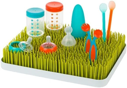 Boon Lawn Countertop Baby Bottle Drying Rack with Antimicrobial Tray - Baby Bottle Dryer and Organizer -Feeding Supplies - Gray - 13.5 x 11 x 2.5
