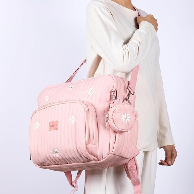 GOBABYMART Diaper Bag Backpack, Medium Maternity baby bag & Changing Pad, Diaper Bag Tote, Insulated Pockets, Hospital Bag (Medium - Pink Flowers)