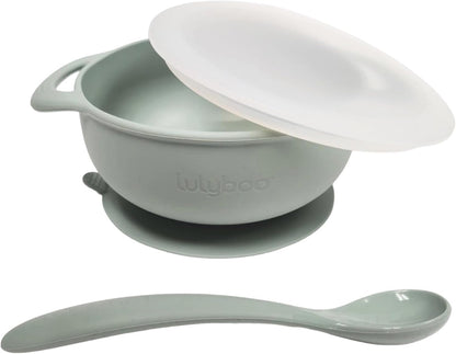 Lulyboo Silicone Baby Feeding Bowl with Handles, Lid & Spoon - Packable, Spill-Proof, Dishwasher Safe, Non-Slip Suction, for Toddlers 6+ Months (Ivory)
