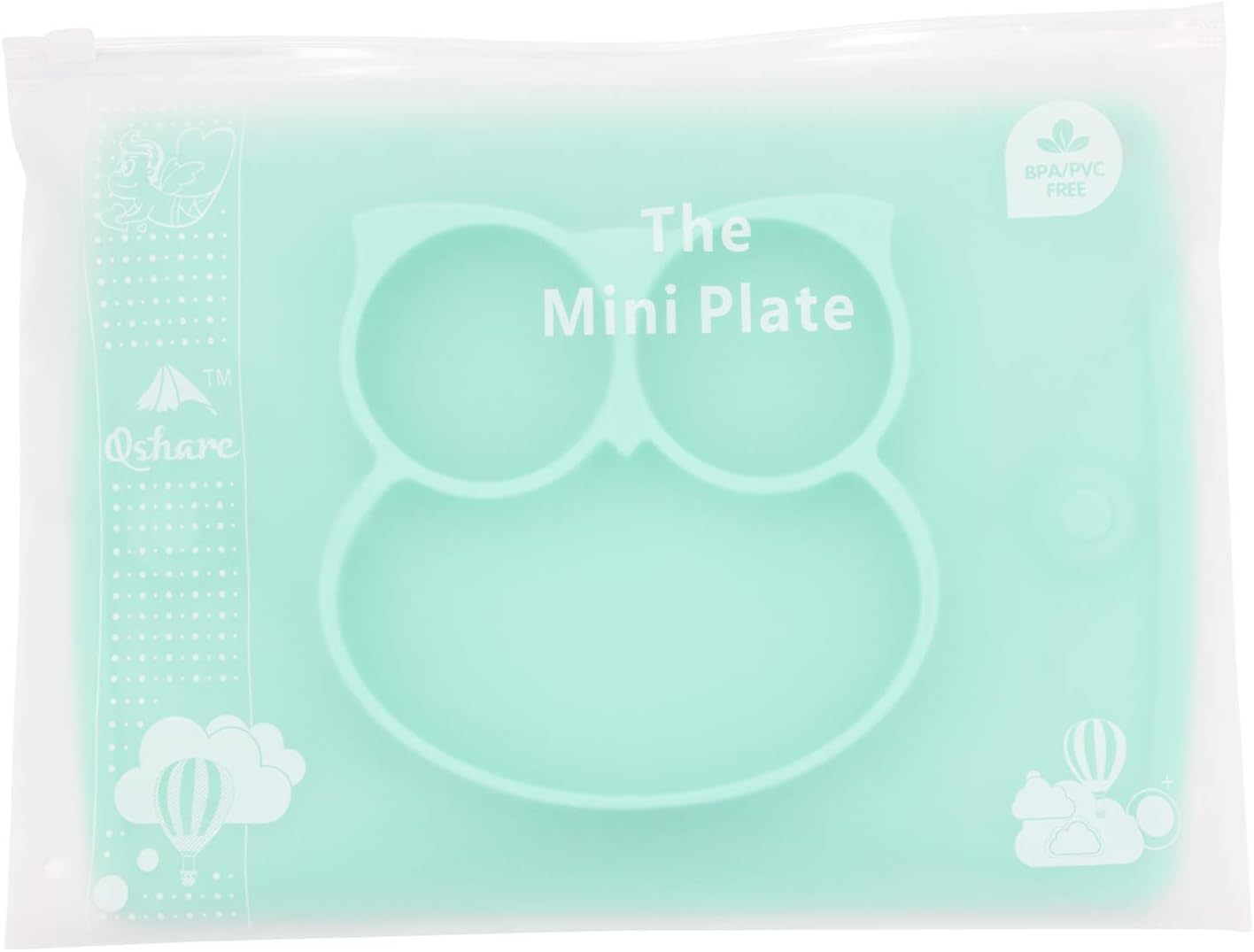 Silicone Divided Toddler Plates - Portable Non Slip Suction Plates Placemat for Children Babies and Kids BPA Free Baby Dinner Plate Bowl (Owl-Cyan)
