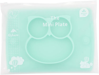 Silicone Divided Toddler Plates - Portable Non Slip Suction Plates Placemat for Children Babies and Kids BPA Free Baby Dinner Plate Bowl (Owl-Cyan)