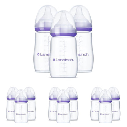 Lansinoh Anti-Colic Baby Bottles, BPA-Free Plastic, 8 Ounces, 3 Count, Medium Flow Nipples (Size M), Breastfeeding Bottle with NaturalWave Design, Baby Essentials