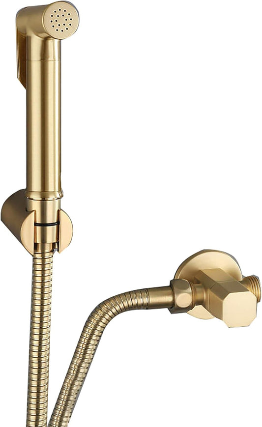 ICOBES Handheld Bidet Sprayer for Toilet, Brushed Gold Brass Bathroom Cloth Diaper Sprayer Set with Angle Valve, Wall Mounted Toilet Bidet Sprayer Kit for Feminine Hygiene, Bathing Pets