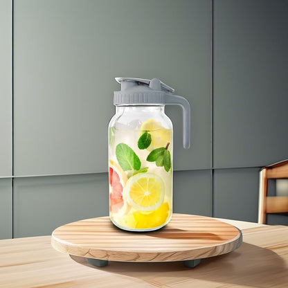 JunVpic Breast Milk Pitcher - 32 oz Glass Mason Jar with Dual Leak-Proof Design, Airtight Seal, Pour Spout & Handle, Storage Container for Breastmilk, Iced Tea & Ice Drinks（Gray）