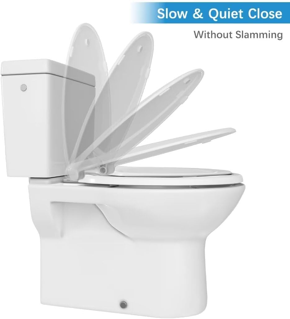 17" White Round Toilet Seat for Adult and Child, Built-In Potty Training Seat with Soft Quiet Close Non-Slip Design, Magnetic Kids Seat and Cover for Round/Oval Toilets, Easy to Install and Clean