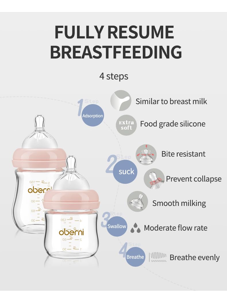 Glass Baby Bottles, Anti Colic Breastfeeding Bottle with Natural Response Nipple for Newborn Preemie 0+ Month, BPA Free, Wide Neck, Blue/3Pack/5oz