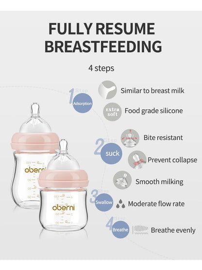Glass Baby Bottles, Anti Colic Breastfeeding Bottle with Natural Response Nipple for Newborn Preemie 0+ Month, BPA Free, Wide Neck, Blue/3Pack/5oz