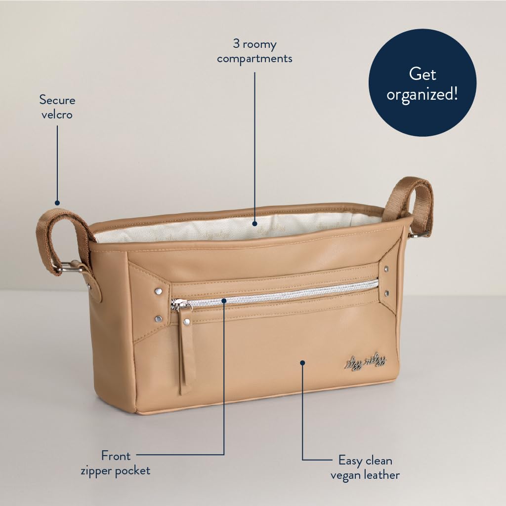 Itzy Ritzy Adjustable Stroller Caddy and Organizer Bag Featuring Front Zippered Pocket, 2 Built-In Interior Pockets & Adjustable Straps to Fit Nearly Any Stroller (Coffee and Cream)
