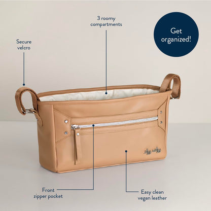 Itzy Ritzy Adjustable Stroller Caddy and Organizer Bag Featuring Front Zippered Pocket, 2 Built-In Interior Pockets & Adjustable Straps to Fit Nearly Any Stroller (Coffee and Cream)