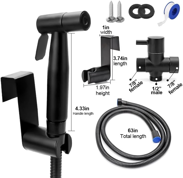 Deals & Fixtures Handheld Toilet Bidet Sprayer for Toilet-Adjustable Water Pressure Control with Bidet Hose for Feminine Wash, Stainless Steel (Matte Black)