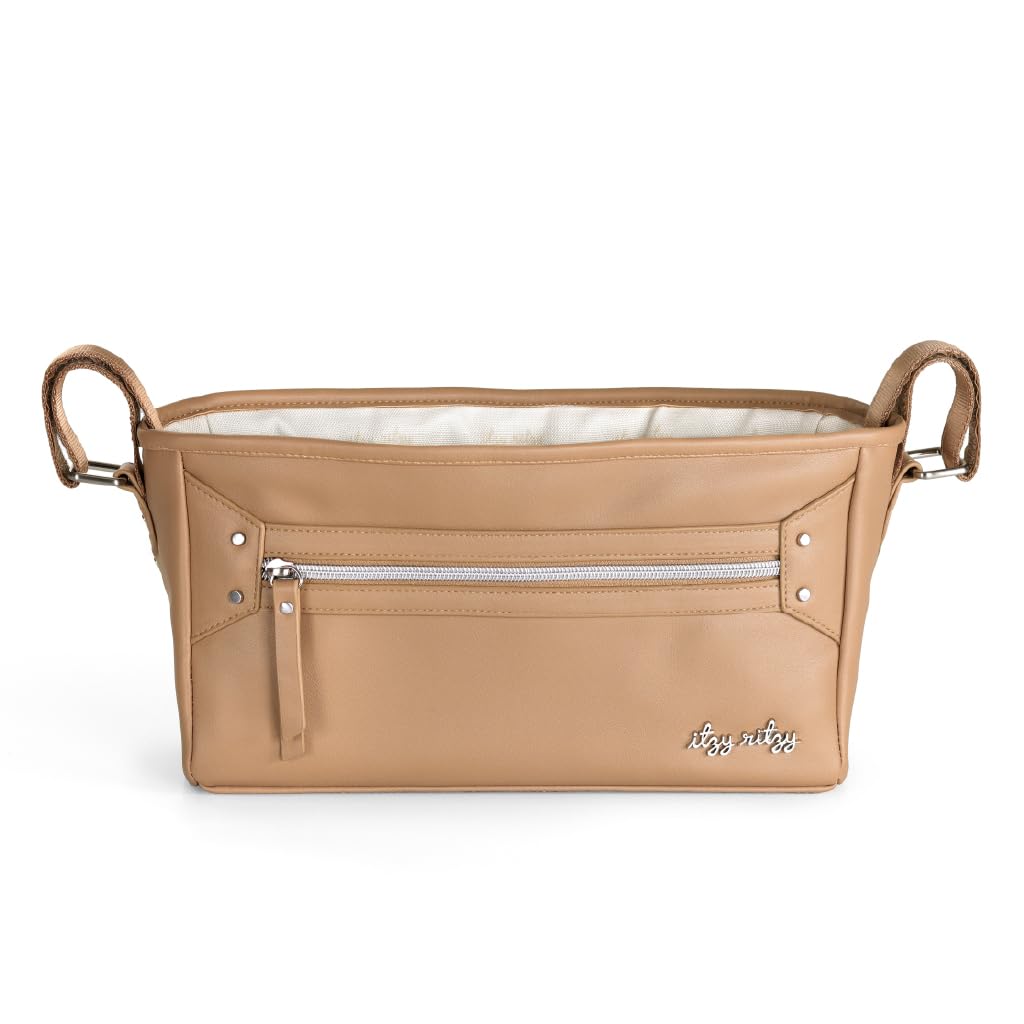 Itzy Ritzy Adjustable Stroller Caddy and Organizer Bag Featuring Front Zippered Pocket, 2 Built-In Interior Pockets & Adjustable Straps to Fit Nearly Any Stroller (Coffee and Cream)