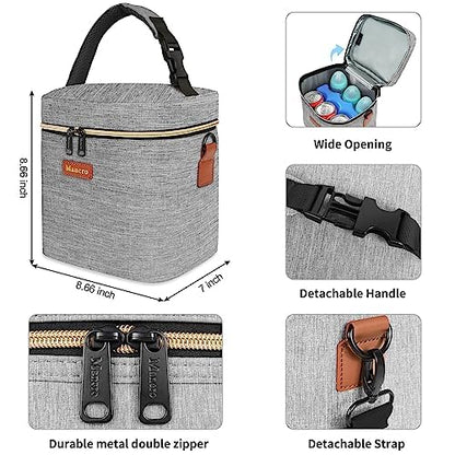 Mancro Baby Bottle Bag with Insulated Cooler, Fits 6 Baby Bottles Up to 9 Ounce with Ice Pack, Breastmilk Cooler Bag with Adjustable Shoulder Strap for Easy Carrying, Grey