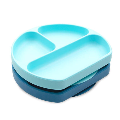 Bumkins Toddler and Baby Suction Plate, Divided Grip Dish for Babies and Kids, Baby Led Weaning, Feeding Supplies, Sticks to Tables and Highchairs, Platinum Silicone, for Chidren 6 Months, Gray