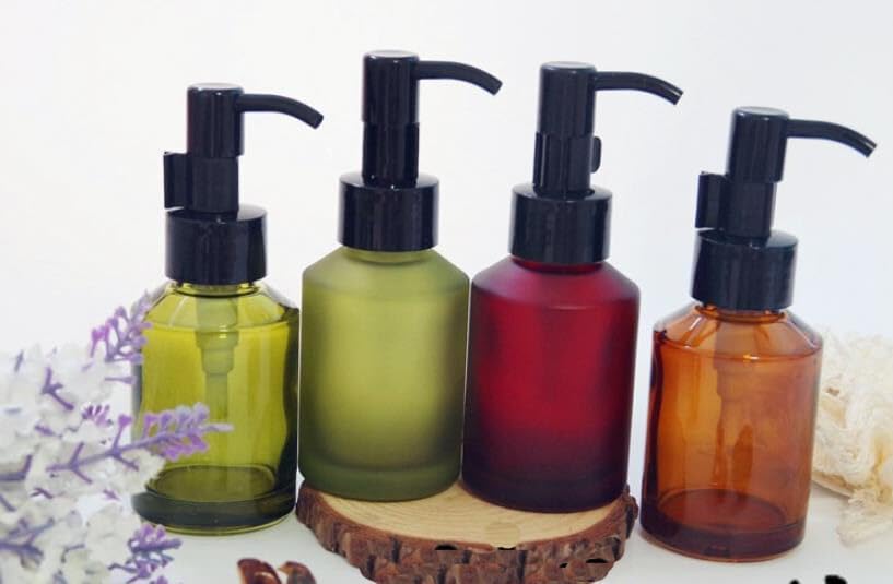 1PCS 60ML/2OZ Empty Refillable Amber Frosted Glass Bottles with Pump Vial Cosmetic Cream Lotion Dispenser Jars Storage Container for Essential Oil Emulsion Essence Portable Travel Bottle