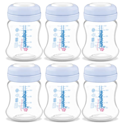 Maymom Wide-Mouth Milk Storage Feeding Collection Bottle with Nipple, Dome Cap, Bottle Top, SureSeal Sealing Disk; Compatible with Spectra Pump/Motif Luna; 5 pc (4.7Oz/140mL)