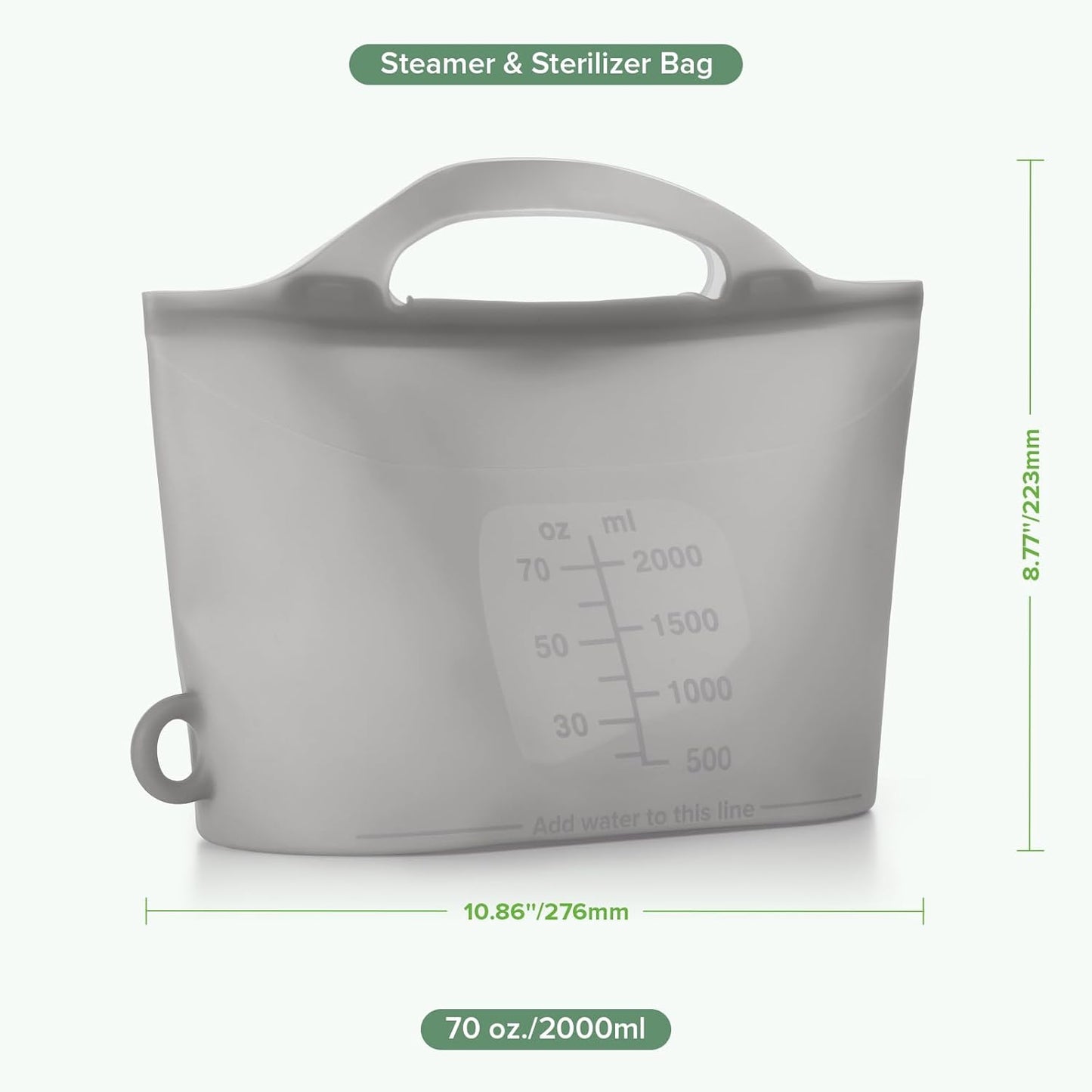Haakaa On-The-Go Silicone Microwave Steam Sterilizer Bags for Travel, 40oz/1250ml Reusable Silicone Steaming Bags for Baby Bottles, Breast Pump, Accessories, Pacifiers, Teethers,Grey/1PC