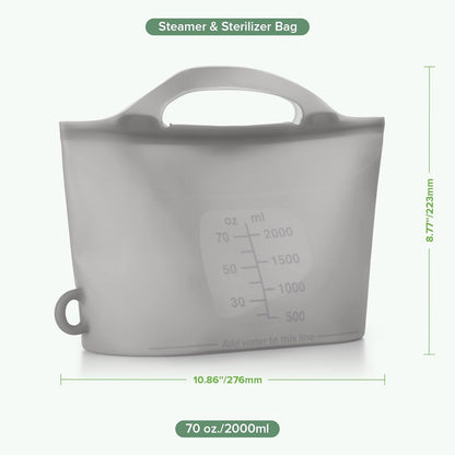 Haakaa On-The-Go Silicone Microwave Steam Sterilizer Bags for Travel, 40oz/1250ml Reusable Silicone Steaming Bags for Baby Bottles, Breast Pump, Accessories, Pacifiers, Teethers,Grey/1PC