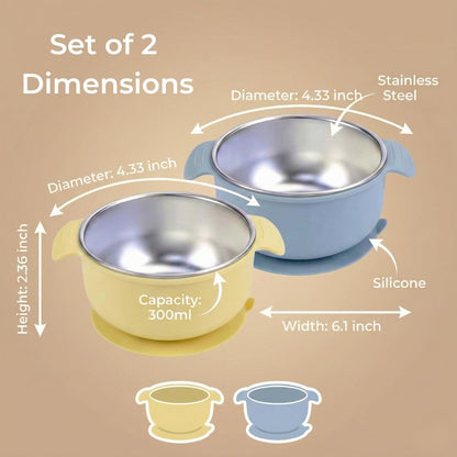 Stainless Steel Baby Suction Bowls with Handles 2 Pack, Non-Slip Children Food Bowl with Silicone Sleeve for Kids Toddlers Infants, Unbreakable & Non Toxic (Sage Green & Mocha Mousse)