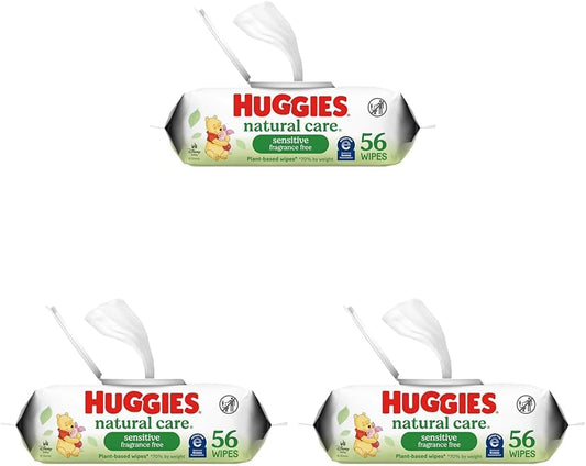 Huggies Natural Care Sensitive Baby Wipes, Unscented, Hypoallergenic, 99% Purified Water, 12 Flip-Top Packs (768 Wipes Total), Packaging May Vary