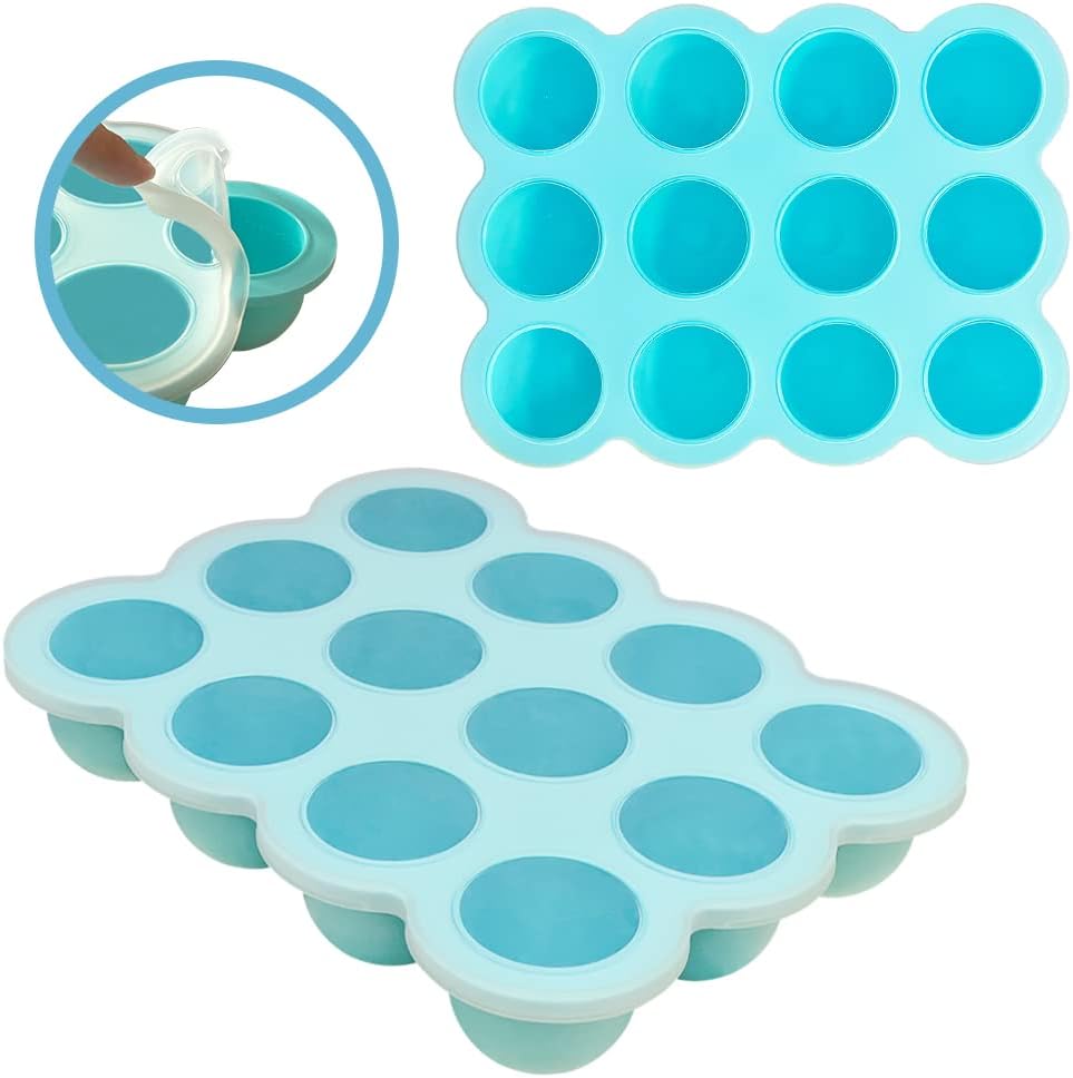 12x1.5oz Baby Food Storage Containers, Baby Food Freezer Tray with Clip Lid Gossamer Pink, Food Grade Silicone Freezer Trays for Purees & Vegetables