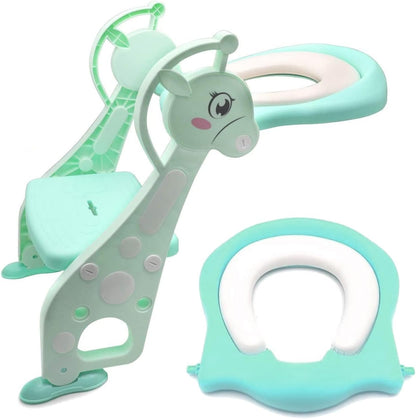 HTTMT- Giraffe Potty Training Toilet Ladder Seat With Upgraded Cushion Step Stool Ladder Toilet Chair/Toilet Trainer for Baby Toddler Kids Children In Pink [P/N: ET-BABY001-PINK STEP]