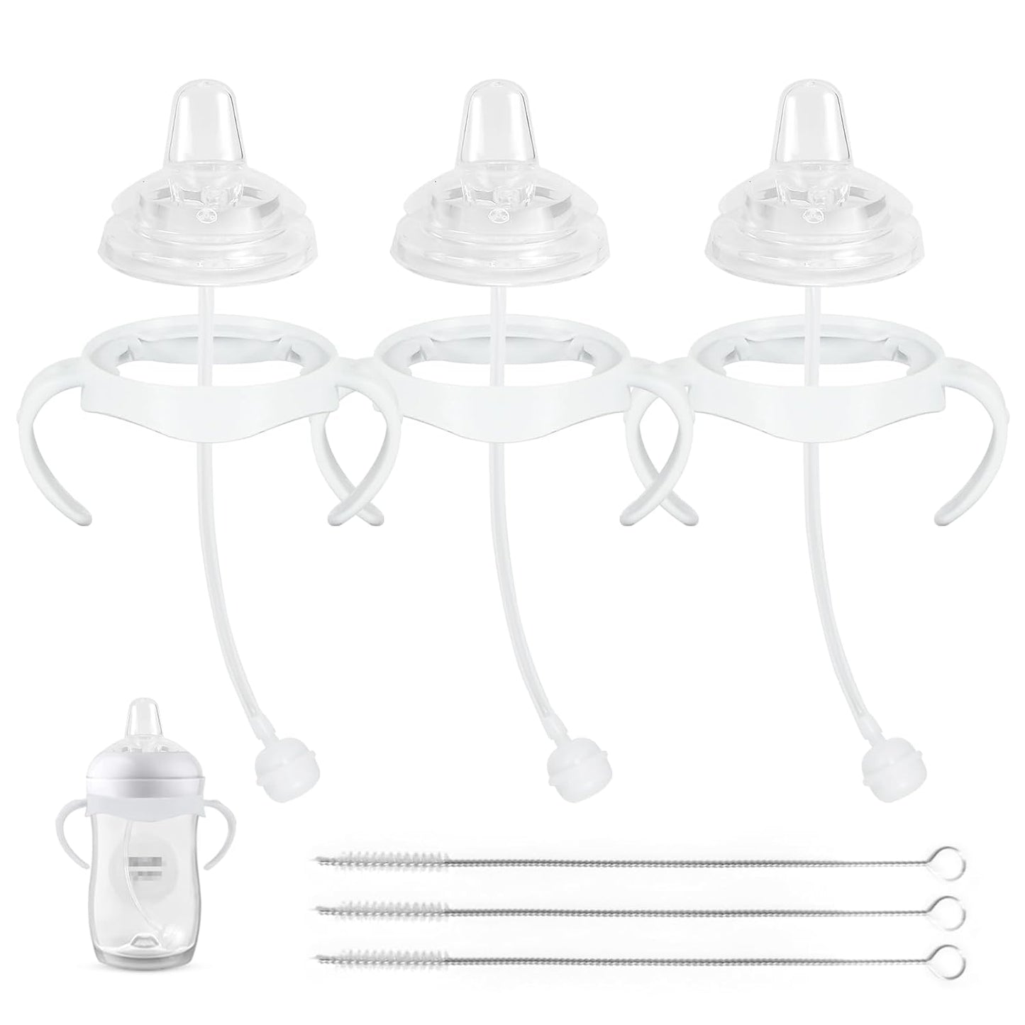 Straw Cup Soft Conversion Kit for Philips Avent Natural Baby Bottle, Toddler Transition Kit with Silicone Straw Top Nipple, Weighted Straw, Bottle Handle, Cleaning Brush, Spill-Proof, BPA-Free, 3-Pack