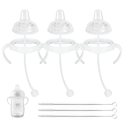 Straw Cup Soft Conversion Kit for Philips Avent Natural Baby Bottle, Toddler Transition Kit with Silicone Straw Top Nipple, Weighted Straw, Bottle Handle, Cleaning Brush, Spill-Proof, BPA-Free, 3-Pack