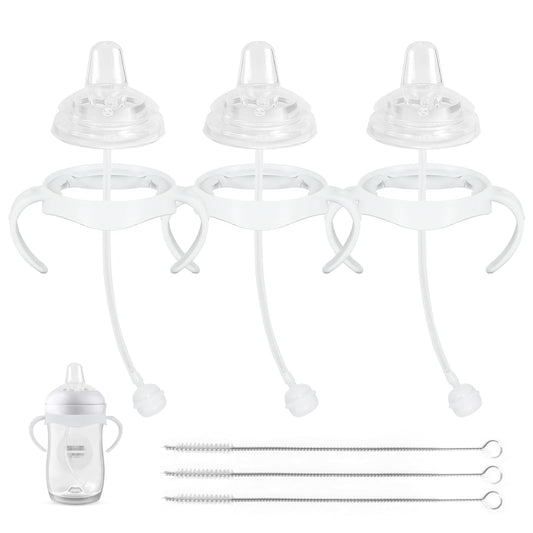 Straw Cup Soft Conversion Kit for Philips Avent Natural Baby Bottle, Toddler Transition Kit with Silicone Straw Top Nipple, Weighted Straw, Bottle Handle, Cleaning Brush, Spill-Proof, BPA-Free, 3-Pack
