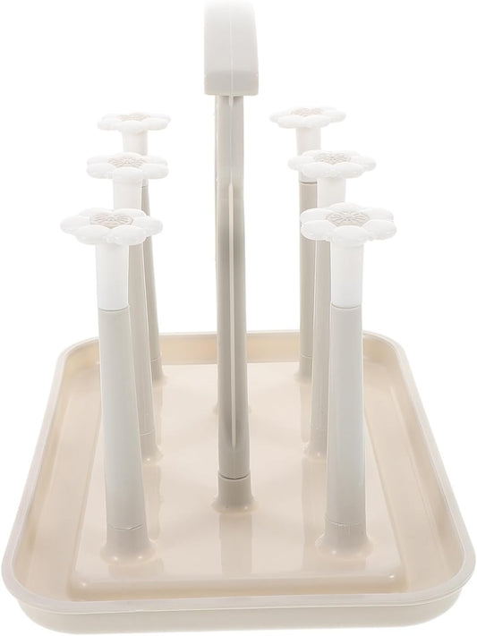 Toyvian Space Saving Baby Bottle Drying Rack with Cup Holder for Countertop Portable Baby Bottle Drain Rack for Kitchen and Nursery Organization