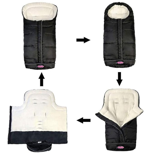 Weather Proof Oudtoor Walking Universal Stroller Bunting Bag with Reflective Strips,Multi-Zippers,Central and Feet Area Opens,Easy for Baby in&Out&Temperature Regulation Footmuff for Stroller,Black
