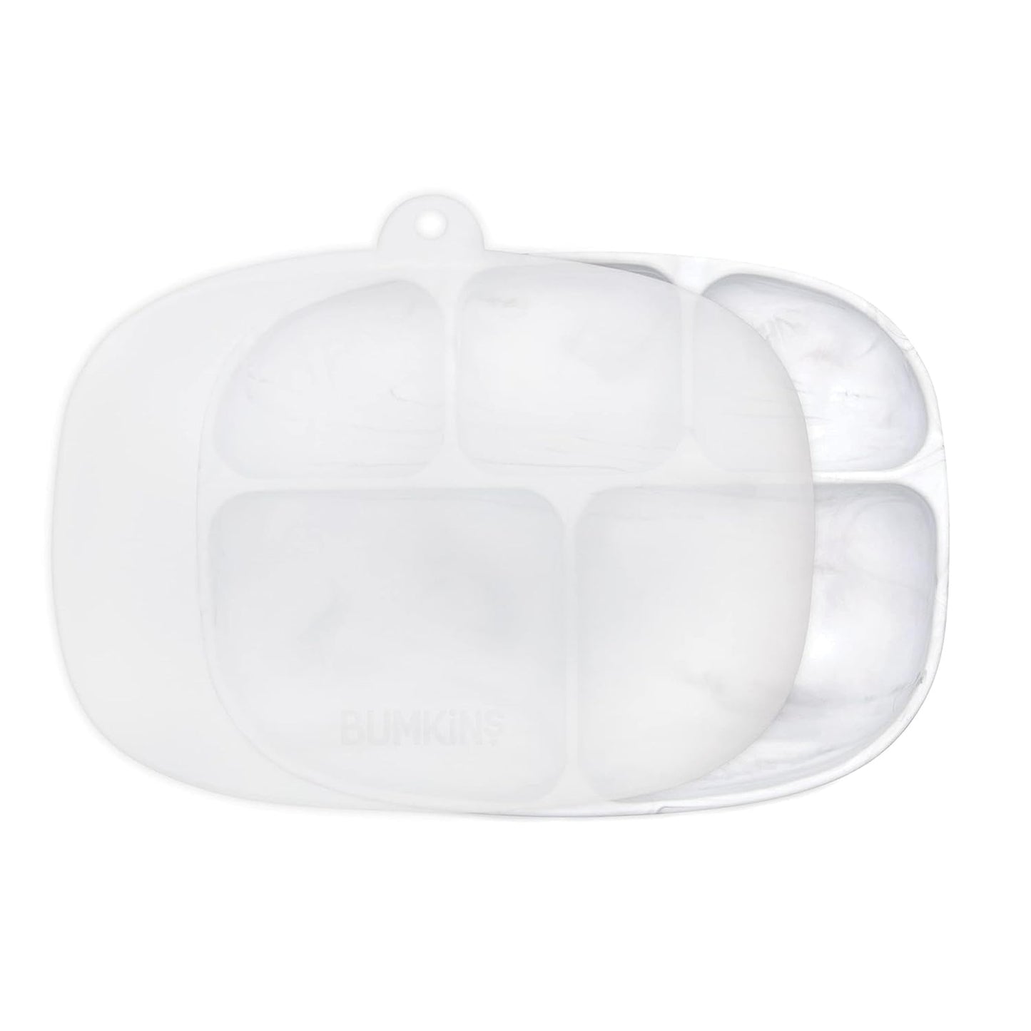 Bumkins Toddler and Baby Suction Plate, Divided Grip Dish for Babies and Kids, Baby Led Weaning, Feeding Supplies, Sticks to Tables and Highchairs, Platinum Silicone, for Chidren 6 Months, Gray