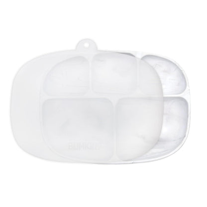 Bumkins Toddler and Baby Suction Plate, Divided Grip Dish for Babies and Kids, Baby Led Weaning, Feeding Supplies, Sticks to Tables and Highchairs, Platinum Silicone, for Chidren 6 Months, Gray