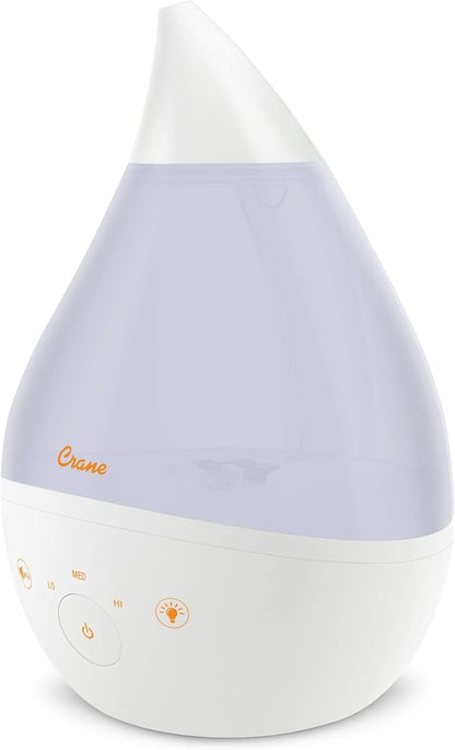 Crane 4-in-1 Drop 2.0 Ultrasonic Cool Mist Humidifier with Sound Machine, Night Light, Aroma Tray, 1 Gallon Top Fill, Blue & White