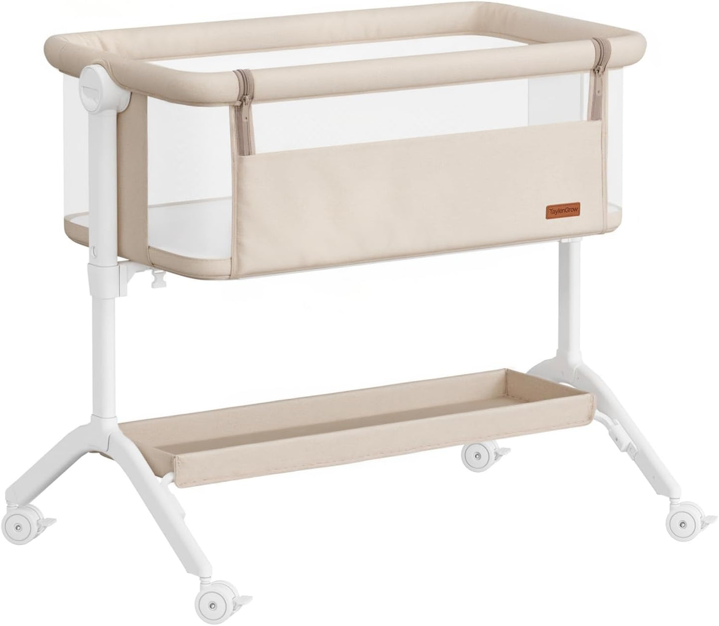 Bassinet Bedside Sleeper - All-Mesh Design, Portable Bedside Bassinet for Baby with Washable Mattress, 5 Adjustable Heights（Beige）