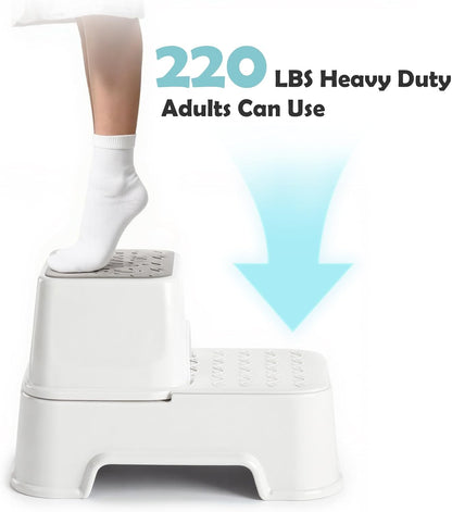 2-Step Toddler Step Stool, Non Slip Kids Step Stool for Bathroom Sink & Toilet Potty Training, Sturdy Stable Base, 10”Height Supports 220 lbs (2Packs White)