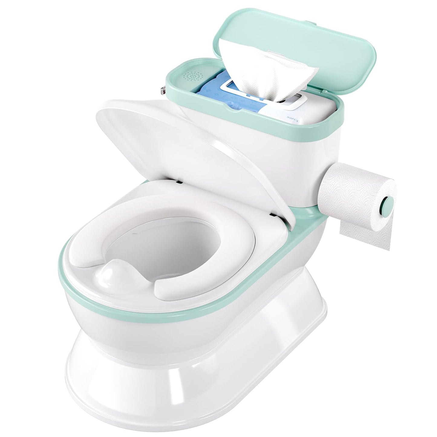 CheerTry 2-in-1 Toddler Potty Training Toilet - Larger Potty Chair & Detachable Training Seat for Boys & Girls Ages 1-3 with Flushing Sound, Wipes Storage, Toilet Paper Holder - Pink